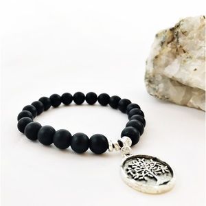 New - Gemstone Onyx Bracelet with Tree of Life Charm